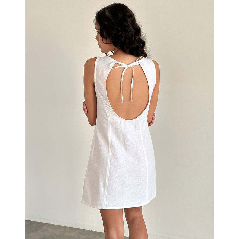 Motel Rocks Ayana Open Back Mini Dress in Off White Linen Size SS - Picture 2 of 3